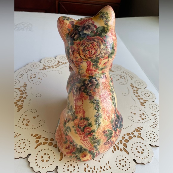 Floral Patterned Decoupage Vintage Cat Decor - Picture 7 of 16